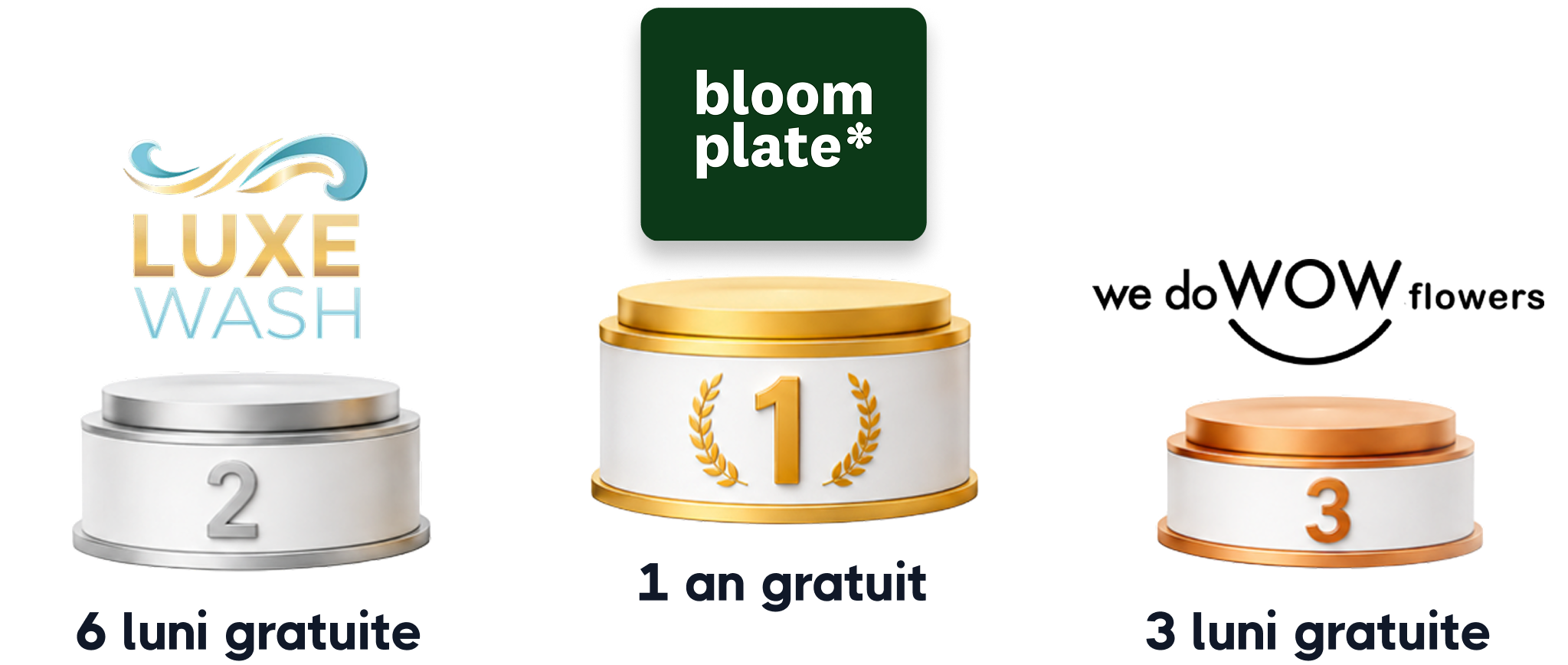 Câștigătorii campaniei aniversare: Luxe Wash – 6 luni gratuite, Bloom Plate – 1 an gratuit și We Do WOW Flowers – 3 luni gratuite